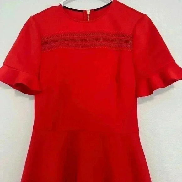 102. Ted Baker London Red Dress ruffled sleeve size 1 - Picture 8 of 10